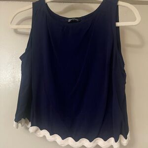 Chic Navy Blue Tank Top with White Accents